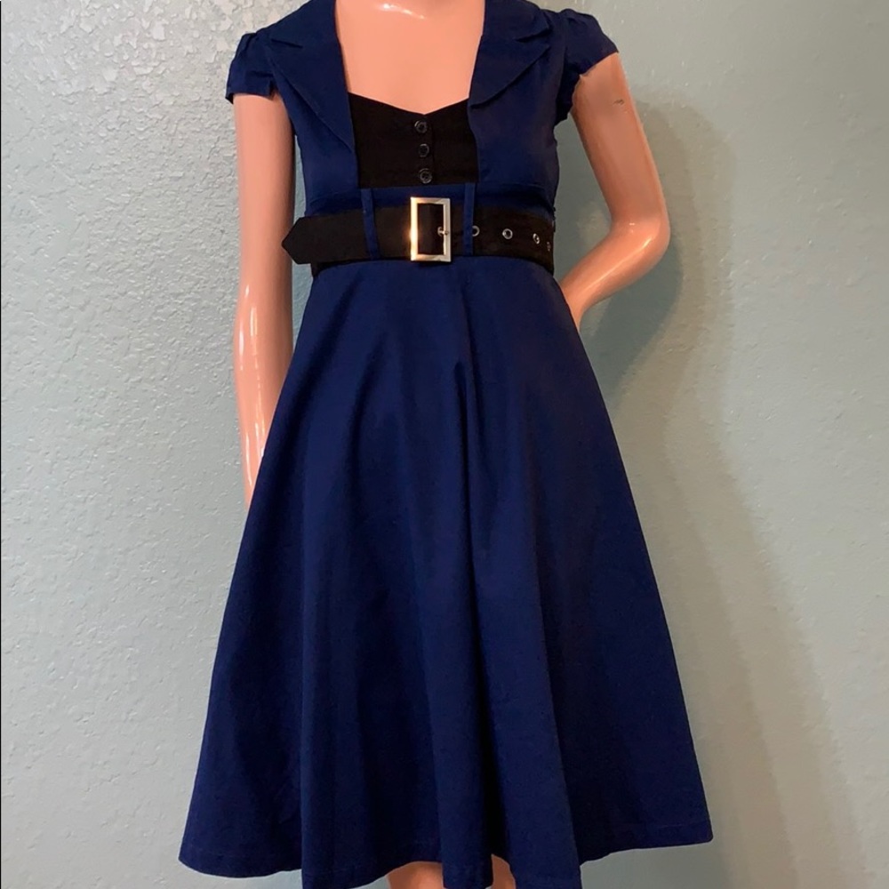Blue full circle skirt dress